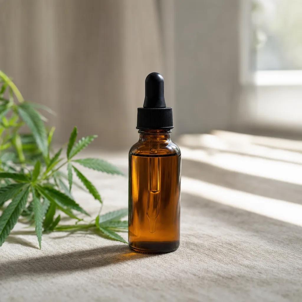 Donker amberkleurig druppelflesje met plantaardige olie